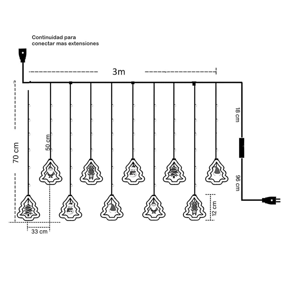 Cascada Luces LED Navidad X3 Metros (Figuras Navideñas)