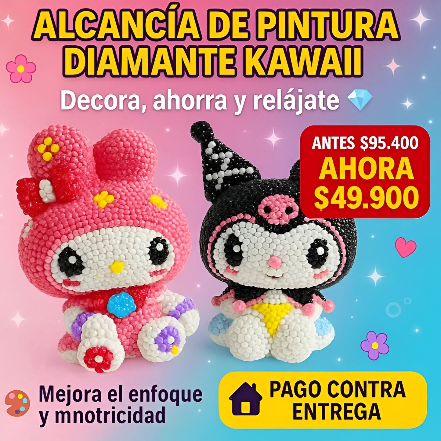 Alcancia Kawaii con Diamantes 3D
